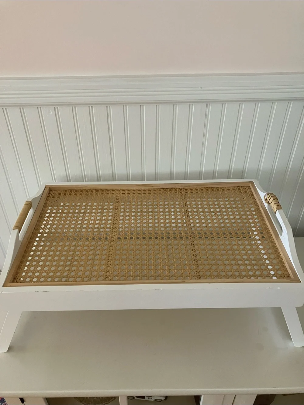 White and Natural Cane Serving Tray - Brand Unspecified
